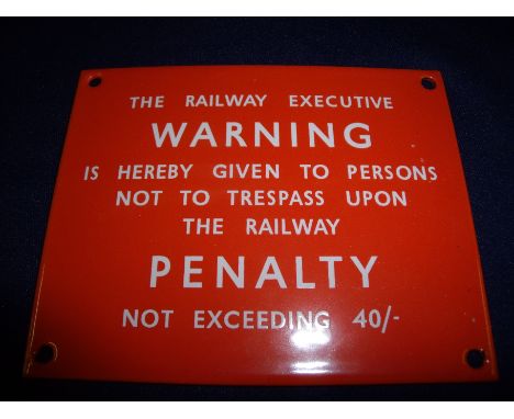North Eastern region enamel railway executive warning sign (12.5cm x 10cm)