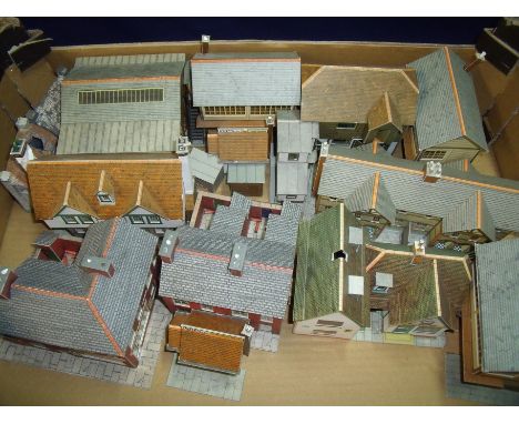 Quantity of various model railway OO gauge buildings of high quality including two led figures 