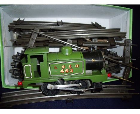 Hornby O gauge LNER 463 tank engine including original track with rare two rail track with two centre rail to convert to thre