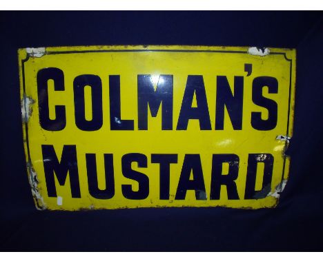 Colmans mustard yellow and blue enamel advertising sign (61cm x 37cm)