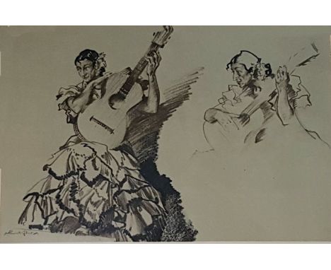A SMALL PRINT AFTER WILLIAM RUSSELL FLINT, an oval portrait print "Guitar Players", another "A Woman", and another print. (4)