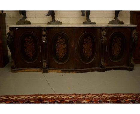 A VICTORIAN WALNUT AND MARQUETRY INLAID SIDEBOARD, stamped B.Taylor & Sons Cabinet and Upholstery Manufacturers, 167 GT Dover