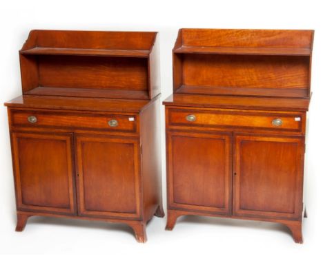 A VERY ATTRACTIVE PAIR OF LATE NINETEENTH CENTURY SATINWOOD AND ROSEWOOD BANDED CHIFFONIERS, each with a two-tier back, above