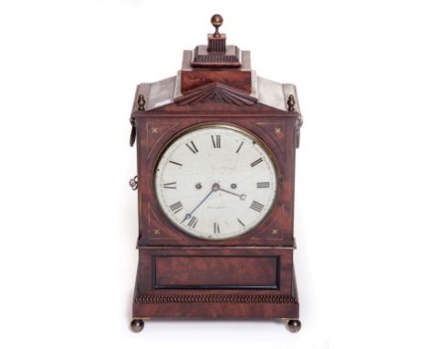 A REGENCY PERIOD BRASS INLAID MAHOGANY BRACKET CLOCK, with double fusee movement, striking on a steel bell, the circular conv