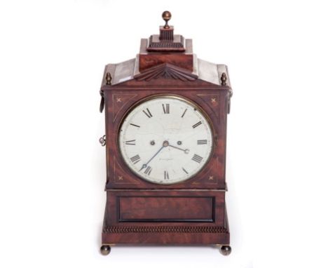 A REGENCY PERIOD BRASS INLAID MAHOGANY BRACKET CLOCK, with double fusee movement, striking on a steel bell, the circular conv