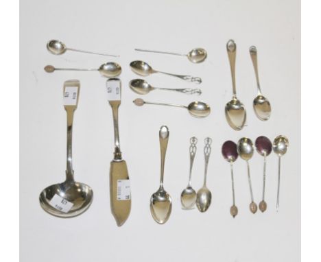 AN IRISH GEORGE IV SILVER FIDDLE PATTERN RAT TAIL CRESTED SAUCE LADLE, by James Le Bass, Dublin 1828; together with a George 