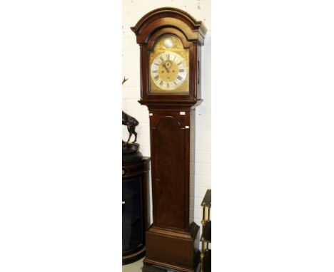 AN IRISH PROVINCIAL LONGCASE CLOCK, by James Aiken Corke, the arched and moulded cornice above an arched brass dial, with Rom