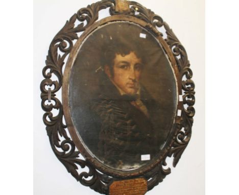 NINETEENTH CENTURY ENGLISH SCHOOL, oval portrait of an officer, believed to be The Hon. Fitz. Roy Henry Richard Stanhope, Aid