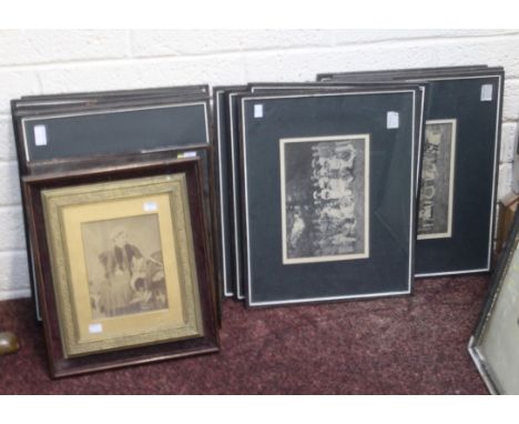 A SET OF TWELVE VARIOUS FRAMED PHOTOGRAPHIC PRINTS, black and white, depicting various cricket and other teams and their fami
