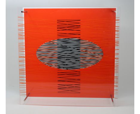 Jesus Rafael Soto (Venezuelan, 1923 - 2005) Titled: Ovalo en el rojo (de la serie Sintesis) Signed "Soto" on a label affixed 