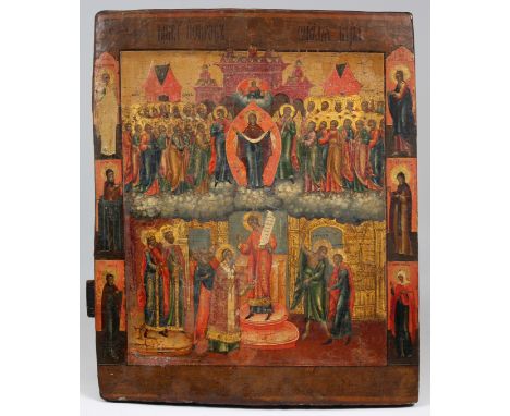 A Fine and Important Early Antique Russian Icon, Early Antique Pskov School. Tempera, gold leaf, and gesso on thick wood pane