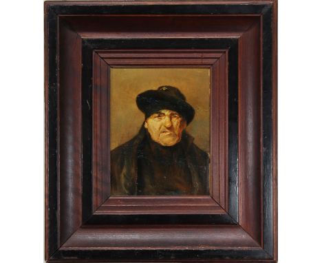 European School, Old Master Style Portrait of a Man. Possible indistinct signature lower right. Oil on board. Sight Size: 7 x