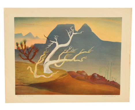 Buell Whitehead (FL, 1919 - 1993) "Guardian Arms" Colored Lithograph. Pencil signed and dated (1946) lower right and titled l