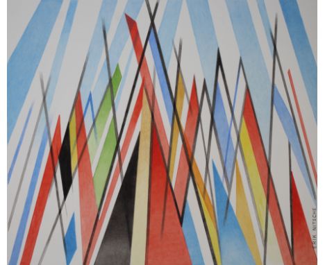 Erik Nitsche (Swiss, 1908 - 1998) "Graphic of Flags of United Nations" Signed lower right. Original Mixed Media painting on I