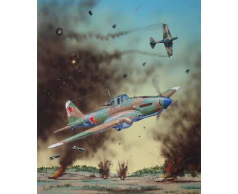Steve Ferguson (American, B. 1946) "Ilyshin II-2" Signed lower left. Original Watercolor on Illustration Board. Provenance: C