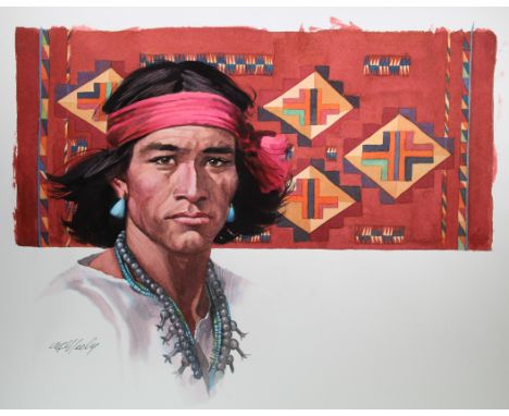 Tom McNeely (Canadian, B. 1935) "Young Navajo Man" Signed lower left. Original Watercolor painting on Paper. Provenance: Coll