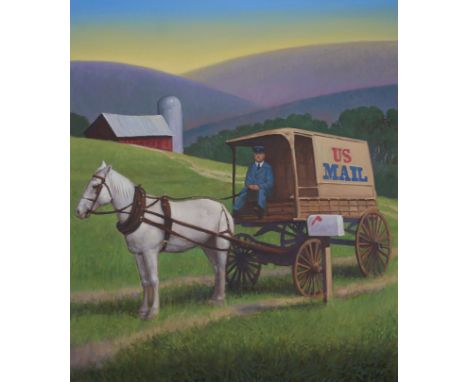 Michael Garland (American, B. 1952) "Rural Free Delivery - Horse-drawn Mail Wagon" Signed lower right. Original Oil painting 