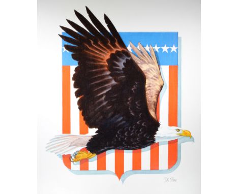 David K. Stone (American, 1922 - 2001) "American Eagle Shield" Signed lower right. Original Oil painting on Masonite. Provena