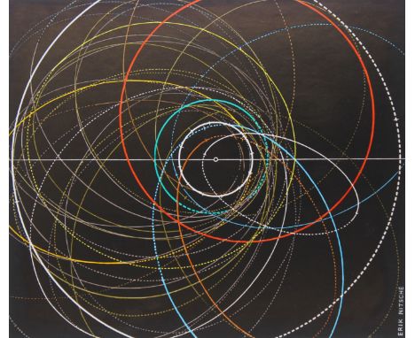 Erik Nitsche (Swiss, 1908 - 1998) "Representation of Satellites in Orbit" Signed lower right. Original Mixed Media painting o