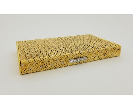 Chaumet, 18K Gold, Platinum &amp; Diamond Set Compact Case. With the release of the case being diamond set. Mirrored interior