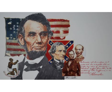 Chris Calle (American, B. 1961) "Classic Stamp Collecting" U.S. 1868" Signed lower right. Original Mixed Media painting on Il