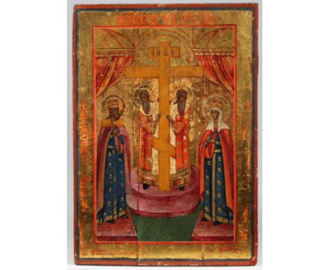 19th C. Russian Icon, Presentation of the Cross. Tempera on panel. Collector label verso. Provenance: Important Private Flori