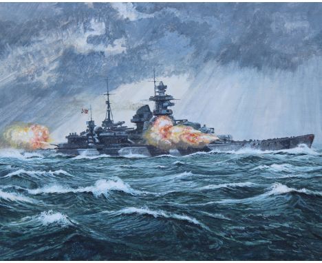 Brian Sanders (British, B. 1937) "German Cruiser - Admiral Hipper" Original Oil on Canvas painting. Provenance: Collection of