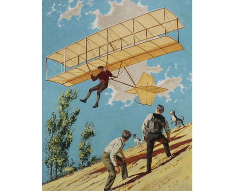 Harry Schaare (New York, Arizona, 1922 - 2008) "Octave Chanute Testing His Glider" Signed lower right. Original Oil painting 
