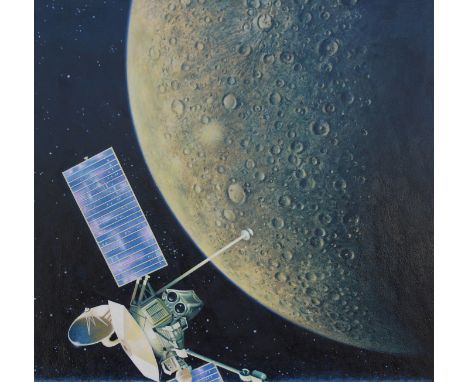 Howard Koslow (1924 - 2016) "Space Exploration - Mercury w/ Mariner 10" Signed lower right. Original Acrylic painting on Illu