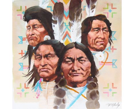 Tom McNeely (Canadian, B. 1935) "Great American Chiefs" Signed lower right. Original Watercolor painting on Paper. Provenance
