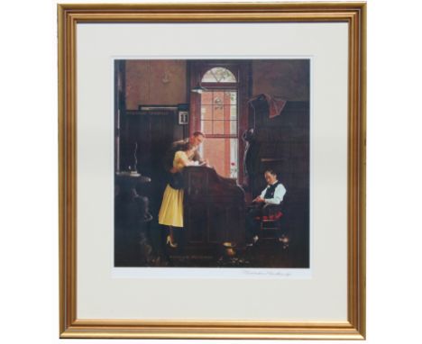 Norman Rockwell (1894 - 1978) "Marriage License" Pencil signed lithograph. Pencil signed lower right. Image Size: 18 x 17 in.
