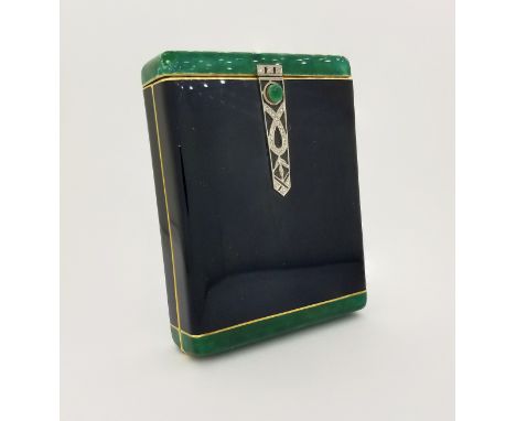Cartier, Important Art Deco 14K Gold Enamel, Diamond Cigarette Case. Marked on interior of case. Inscribed "Grace A. Ramsbott
