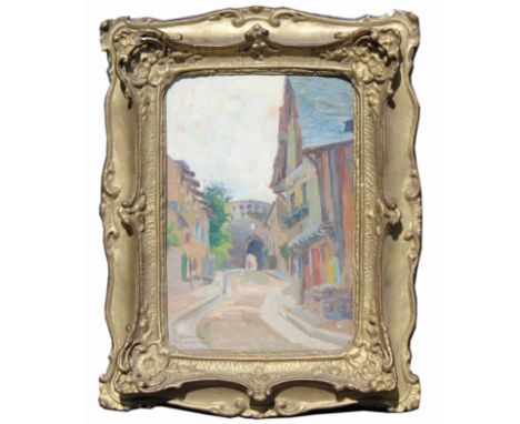 Emile Baudoux (France, 1850 - 1929) Early impressionist painting of a French street scene, Signed, titled and dated lower lef