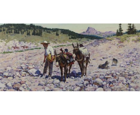 Ivan Akimovich Sushchenko (Russian, B. 1930) "Western Mining Prospector" Signed lower right. Original Oil on Masonite. Proven