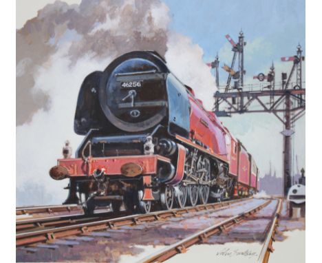 John Swatsley (American, B. 1937) "Princess Coronation Class Locomotive" Signed lower right. Original Oil painting on Illustr