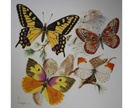 Lyle Tayson (American, 1924 - 2014) "Butterflies" Signed lower left. Original Mixed Media painting on Illustration Board. Pro