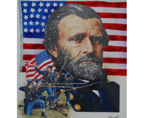 Chris Calle (American, B. 1961) "Ulysses S. Grant" Signed lower right. Original Mixed Media on Illustration Board. Provenance