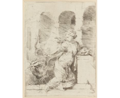 Bartolomeo Biscaino,  Italian 1629-1657- Saint Margaret and the Dragon; etching on laid paper, inscribed 'Daman. ex.' (within
