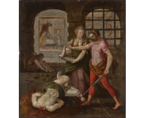 Follower of Frans Francken the Younger,  Flemish 1582-1642- The Beheading of St John the Baptist; oil on cradled copper panel