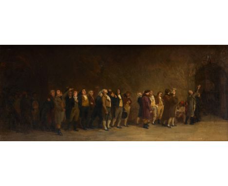 Claude Andrew Calthrop,  British 1845-1893- Study for 'The Last Song of the Girondins'; oil on canvas, bears partial old labe