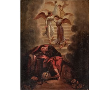 Manner of Ludovico Carracci,  early to mid 19th century- The Pilgrim's Dream, or Jacob's Ladder; oil on canvas laid down on b