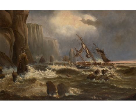 Charles Frederick Gerrard,  Australian 1849-1942- Ship off the coast on stormy seas; oil on canvas, signed and dated 'C.F. Ge