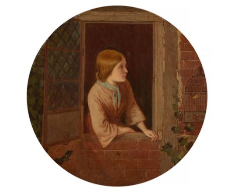 Reginald Barber,  British 1851-1928- Morning Call; oil on canvas, feigned tondo, signed with monogram and dated '18 RB 86' (l