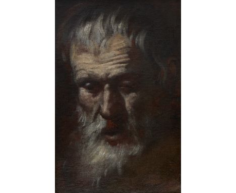 Bolognese School,  17th century- Head study of a bearded old man; oil on canvas, 39.1 x 25.3 cm. Provenance:  Private Collect