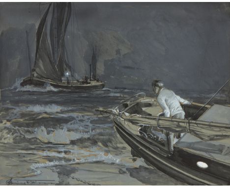 Major Clifford Fleming-Williams,  British 1880-1940- A Night on the Sands; pencil and bodycolour on paper, signed 'C Fleming 