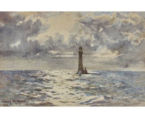 Henry Meynell Rheam, British 1859-1920-Wolf Rock Lighthouse between Cornwall and the Isles of Scillywatercolour on paper, sig