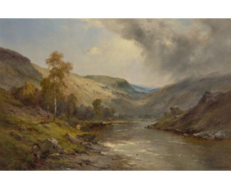 Alfred de Breanski, Senior, RBA,  British 1852-1928- A Salmon River in Scotland; oil on canvas, signed 'Alfred. de Bréanski' 