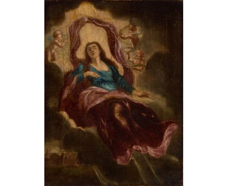 Follower of Antonio Palomino,  Spanish 1655-1726- The Assumption of the Virgin; oil on canvas, 33.7 x 25.5 cm. (unframed). Pr