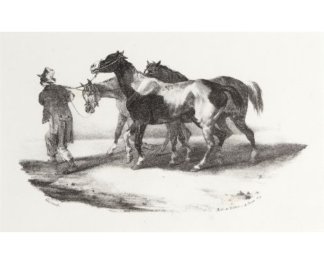Théodore Géricault,  French 1791-1824- 3 Lithographs: Three Horses Led by a Groom to be Skinned; Cheval de la plaine de Caen;