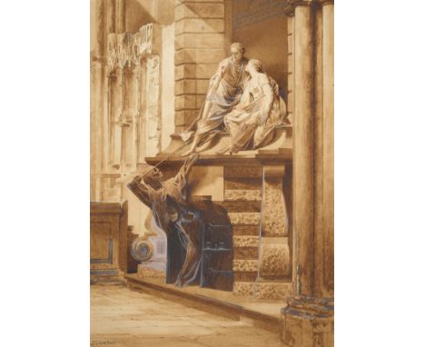 John Crowther,  British fl.1876-1898- View of the Nightingale Memorial, Westminster Abbey; pencil and watercolour heightened 
